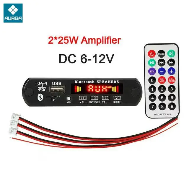 

2021 NEW Design 2*15W/2*25W MP3 Player Decoder Board 12V Bluetooth 5.0 30W/50W amplifier Car FM Radio Module Support TF USB AUX