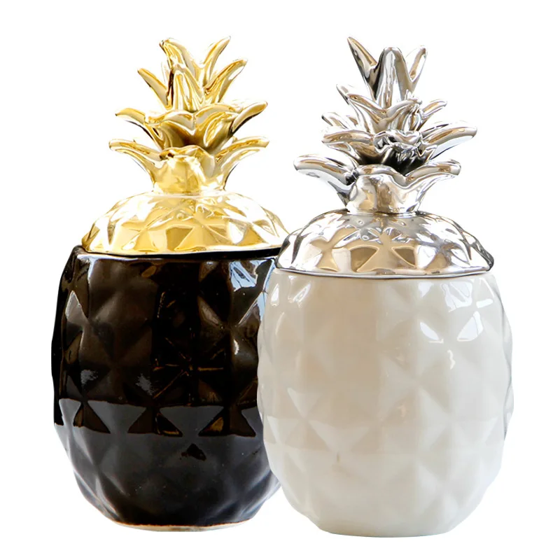 

1PC Gold Silver Ceramic Pineapple Jar Furniture Decoration Nordic Ins Furniture Decoration Storage Boxes Jewelry Storage Bottles