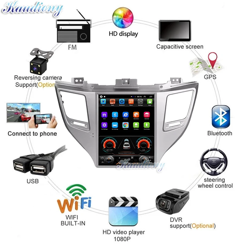 Автомагнитола Kaudiony Автомобильная Мультимедийная система на Android 11 с экраном 10 4