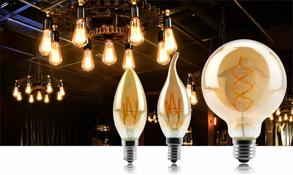 T45 ST64 G80 G95 G125 T225 Spiral Light LED Filament Bulb 4W 2200K Retro Vintage Lamps Decorative Lighting Dimmable Edison Lamp