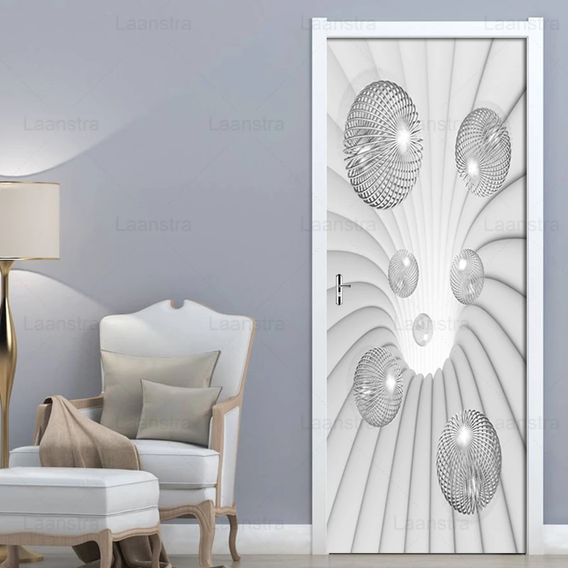

3D Space White Ball Sticker Mural Poster Living Room Study Room Decor Door Sticker PVC Self Adhesive Waterproof Wallpaper Decals