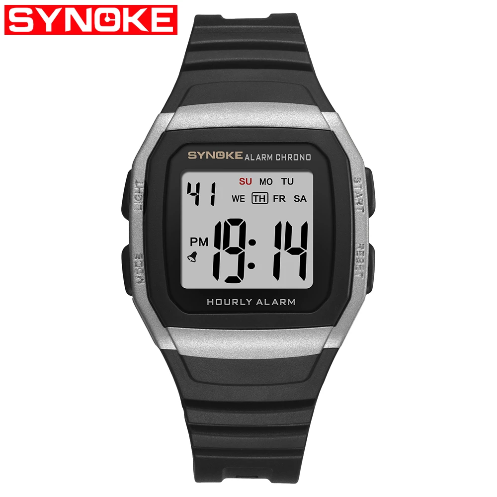 Sliver SYNOKE спортивные часы для мужчин часы электронный цифровой дисплей спортивные мужские часы 30 м Водонепроницаемый Будильник мужские наручные часы - Цвет: Sliver