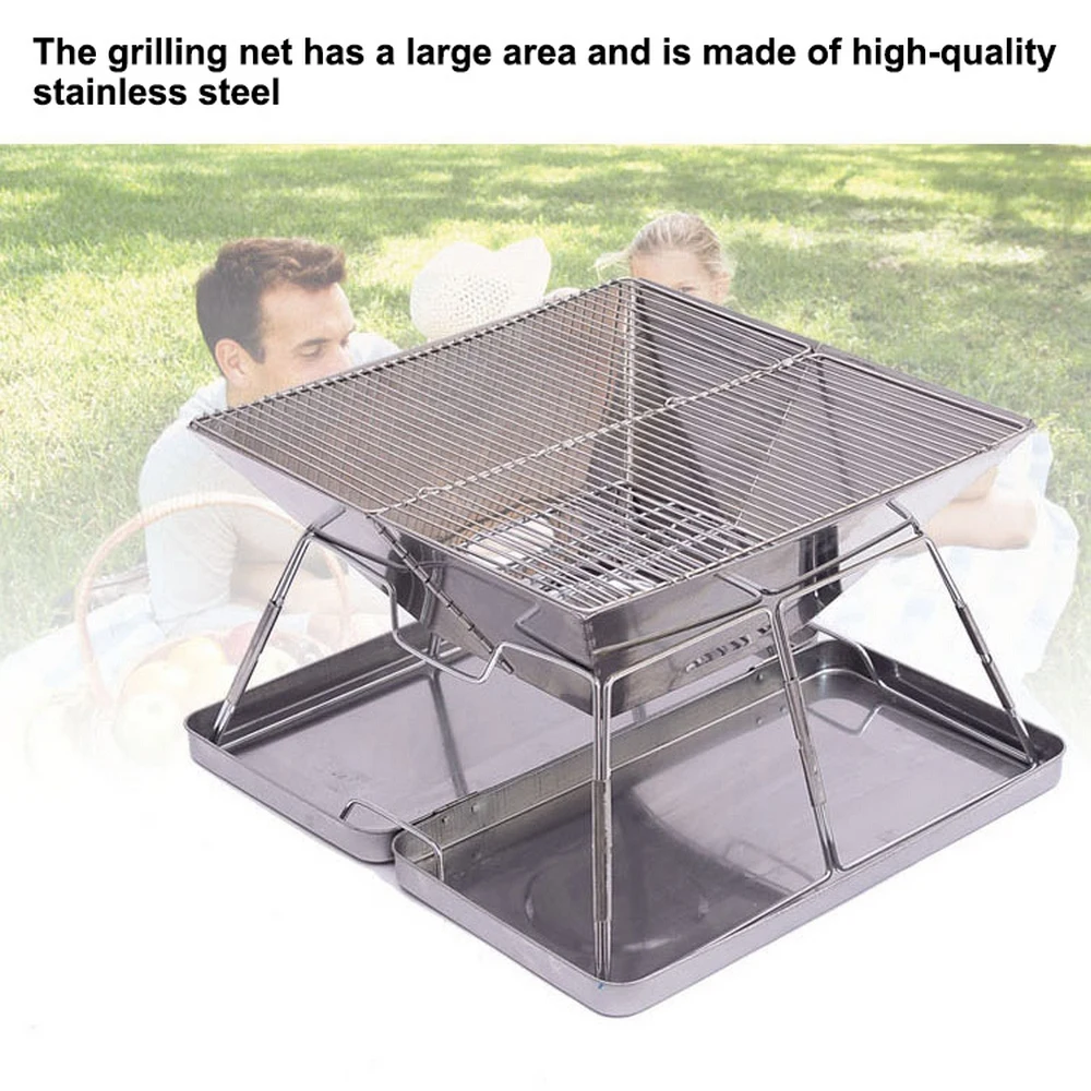 Portable Stainless Steel Folding BBQ Grill Barbecue Charcoal Grills for Outdoor Camping Picnic BBQ Tools