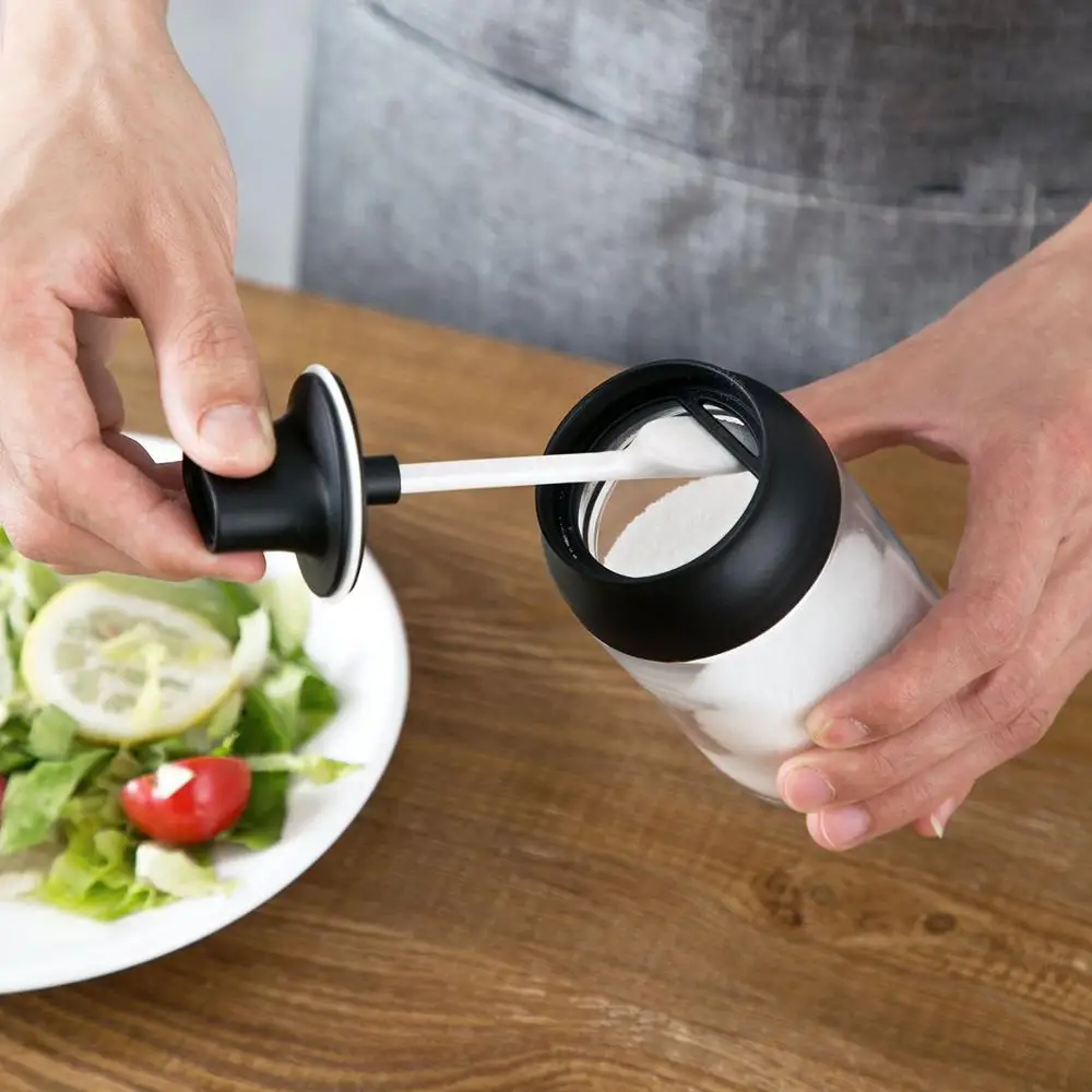 

kitchen Storage Bottles Honey Castor Brush oil bottle Spoon cover integrated Glass spice box household