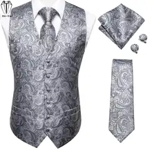 4PC Vest Necktie Pocket Square Cufflinks Silk Men's Slim Waistcoat Neck Tie Set for Suit Dress Wedding Business Paisley Floral (3)
