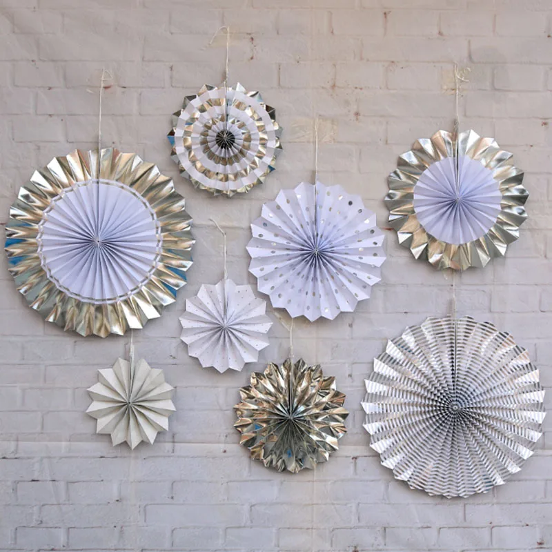 8 шт./компл. Роза цвета: золотистый серебристый Бумага вентиляторы комплект