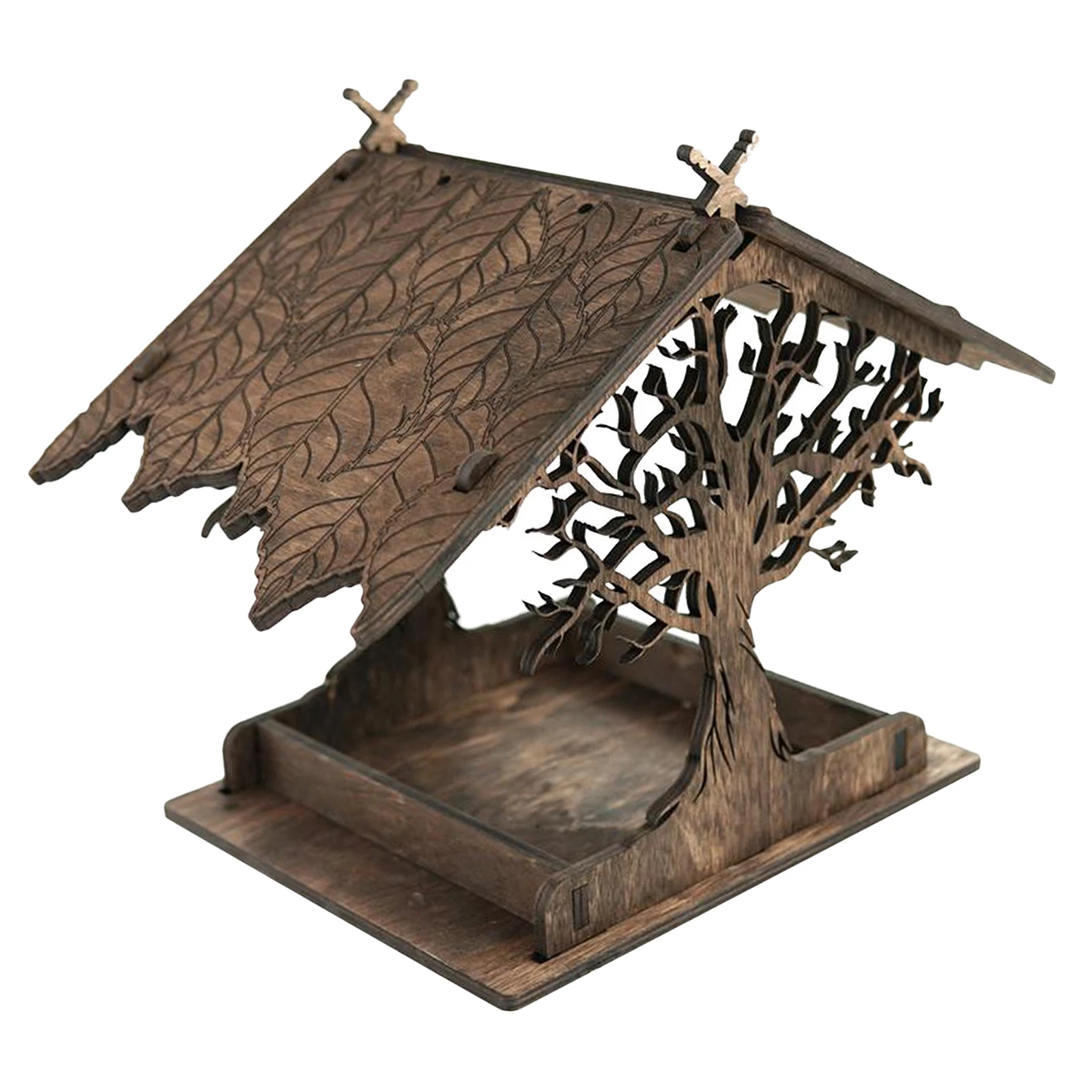 

Wooden Birdhouse Bird Feeder Decorative 24x20x30cm Feeding Tray Dispenser