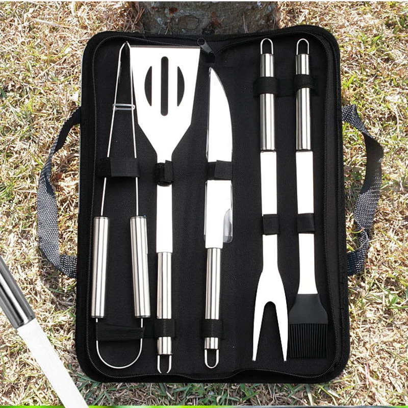 

Stainless Steel BBQ Tools Set spatula fork tongs knife brush skewers Barbecue Grilling Utensil Camping Outdoor Cooking Tool Set