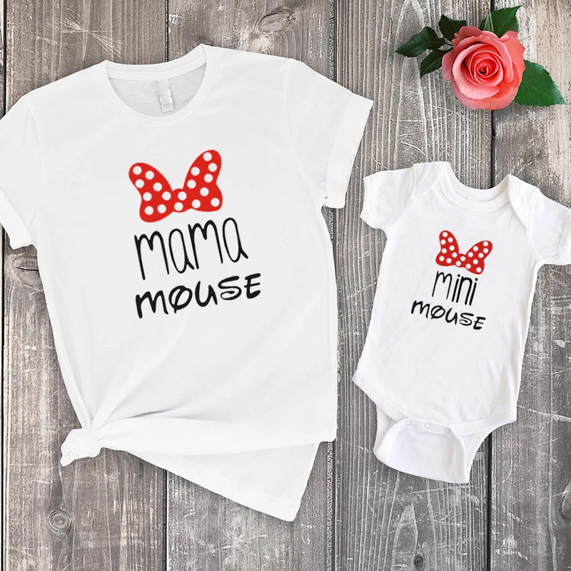 

Cute Family Look Matching Clothes Mommy and Me Clothes Whit T-shirt for Women Cartoon Mother and Daughter Clothes Outfits Love