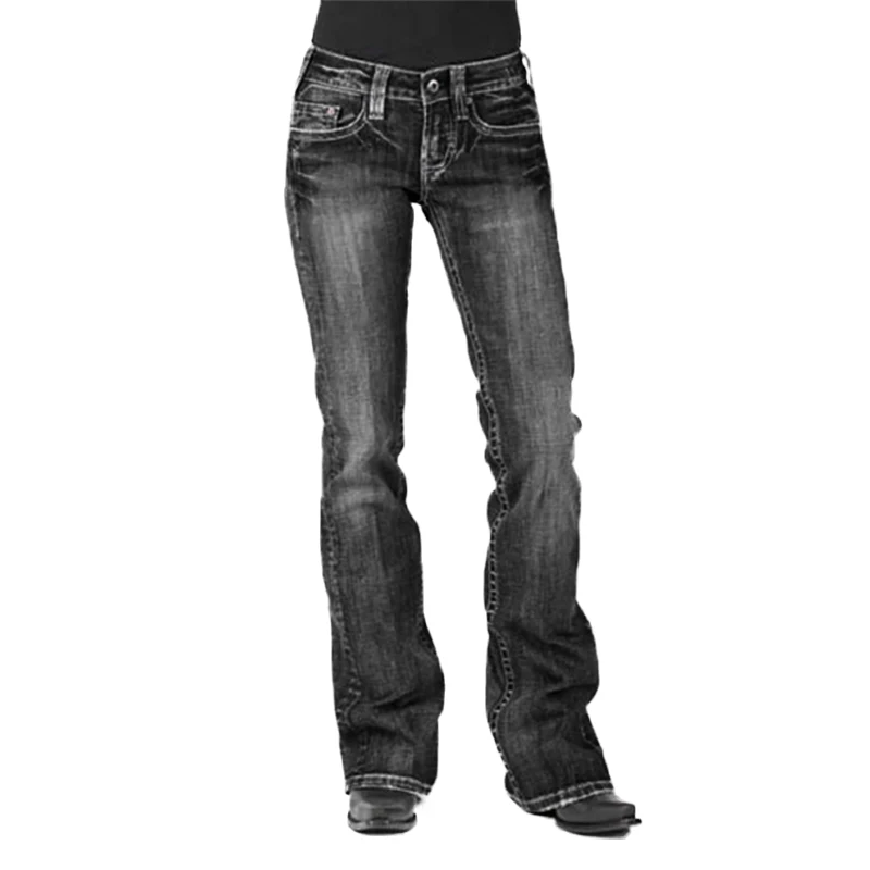 

Woman Pants Casual Flared Jeans Vinatge Mid Waist Long Denim Pants Female Winter Street Trousers Jeans Women 4XL