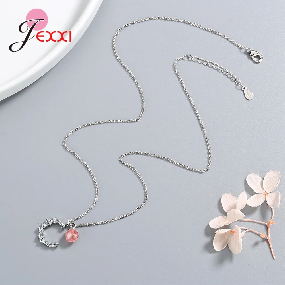 

Trendy 925 Sterling Silver Cubic Zircon Moon Natural Strawberry Crystal Pendants Necklaces for Women Girl Statement Jewelry