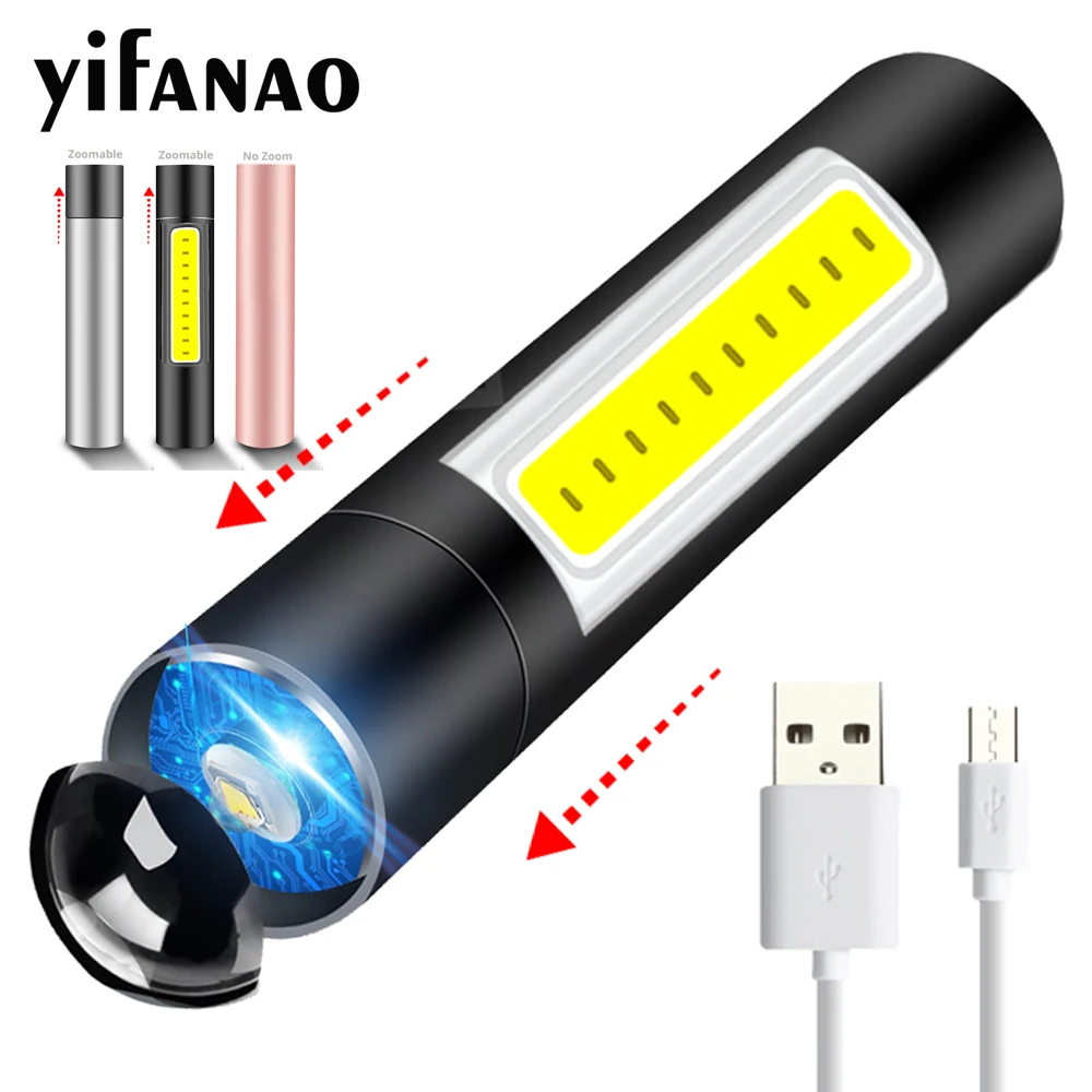 600 мАч Мини светодиодный фонарик с USB перезаряжаемым зумом водонепроницаемый фонарик 3 режима портативный фонарь стильный костюм для ночного освещения