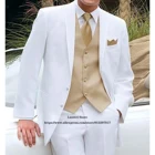 Мужские костюмы, модный белый свадебный смокинг для жениха, Классические Комплекты из 3 предметов, мужской деловой стиль (пиджак + жилет + брюки)