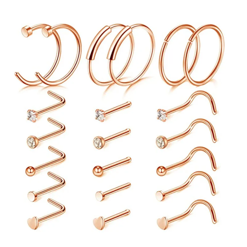 

21pcs/set Punk Body Piercing Set Eyebrow Bar Lip Nose Piercing Stainless Steel Ear Studs Stainless Steel Mixed Body Jewelry