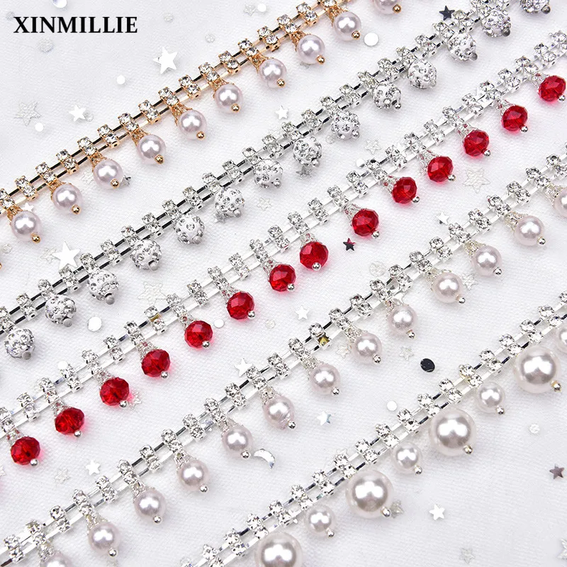 1 Yard/Lot Clear Crystal Rhinestone Pearl Chain Sew On Wedding Dress Decoration Necklace Trim Applique DIY Clothes Accessories | Дом и сад