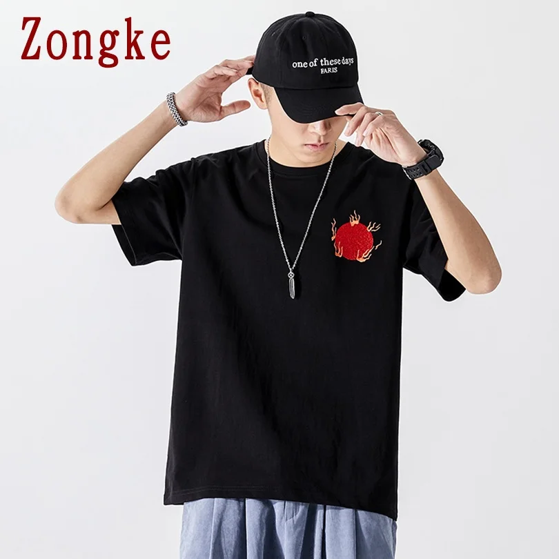

Zongke Phoenix Embroidered Cotton T Shirt For Men Clothing Harajuku Summer Tshirt Men Streetwear Hip Hop 4XL 2021 New Arrivals