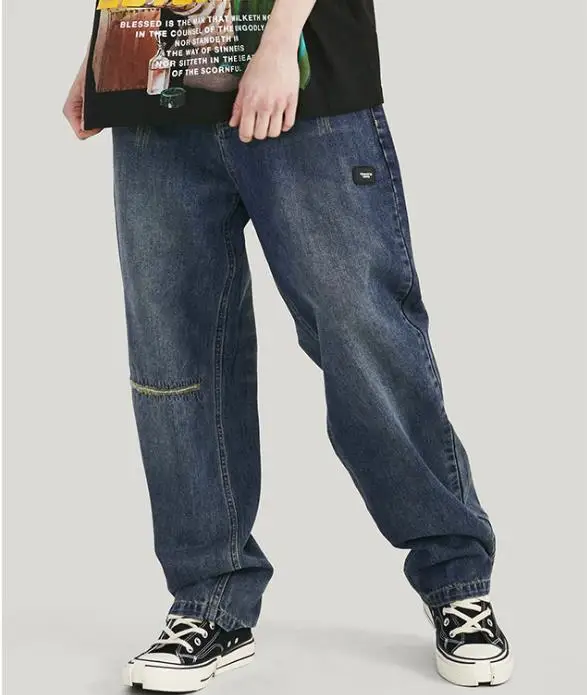 В стиле хип-хоп Прямые джинсы Для мужчин личности свободные джинсовые штаны из