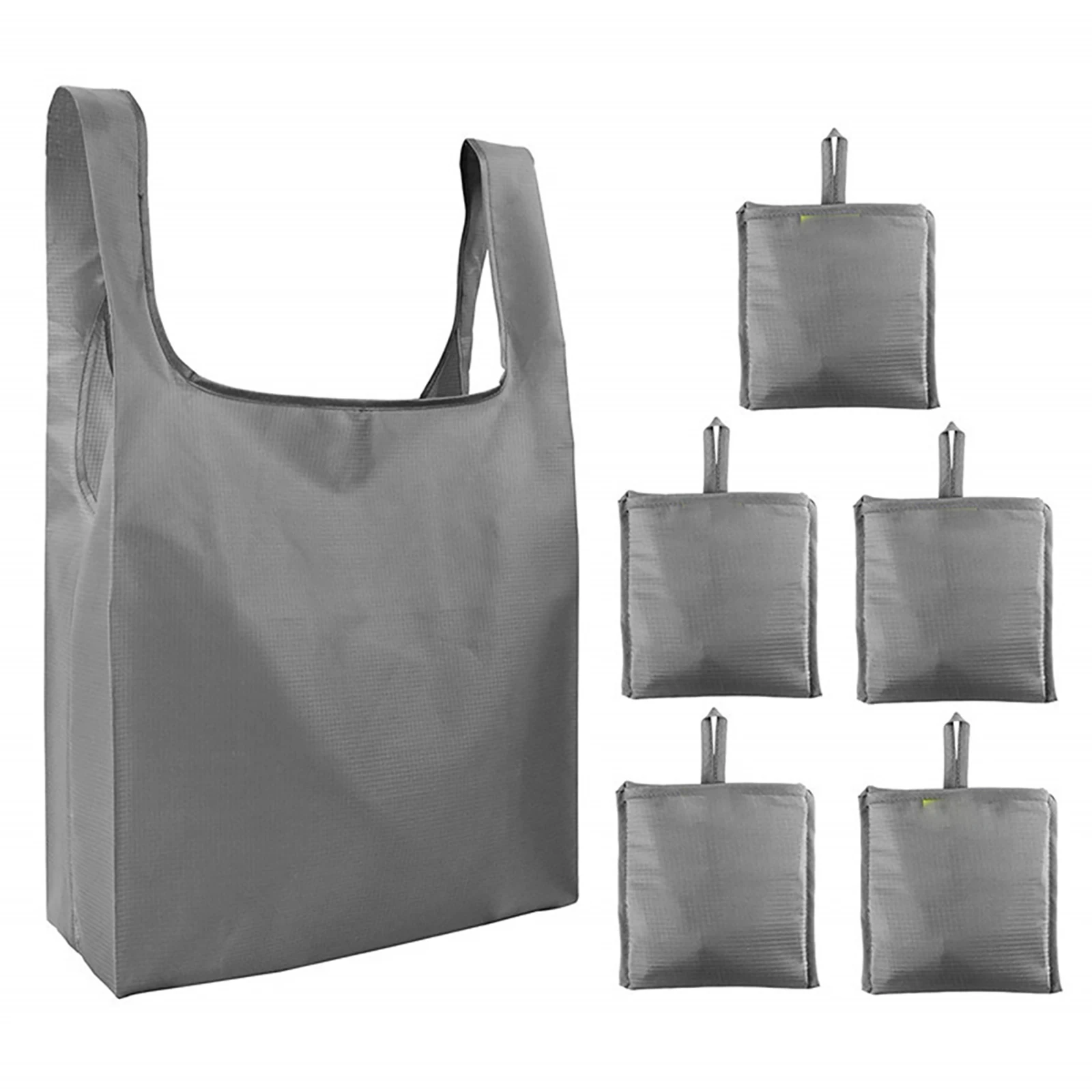 

6pcs Folding Reusable Grocery Bags Folding Washable Reusable Shopping Bags Polyester Foldable Into Attached Bag