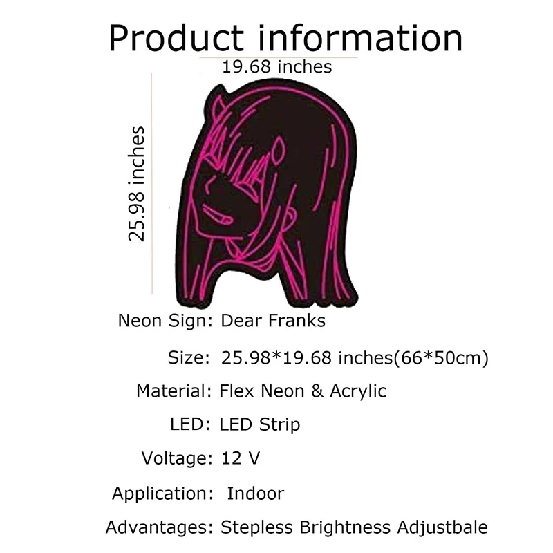 Аниме Zero Two визуальный неоновый светильник Настенный s неоновая вывеска