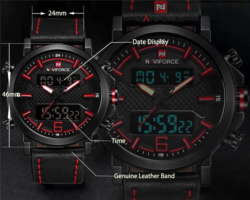 Часы наручные NAVIFORCE Мужские Цифровые брендовые Роскошные армейские спортивные