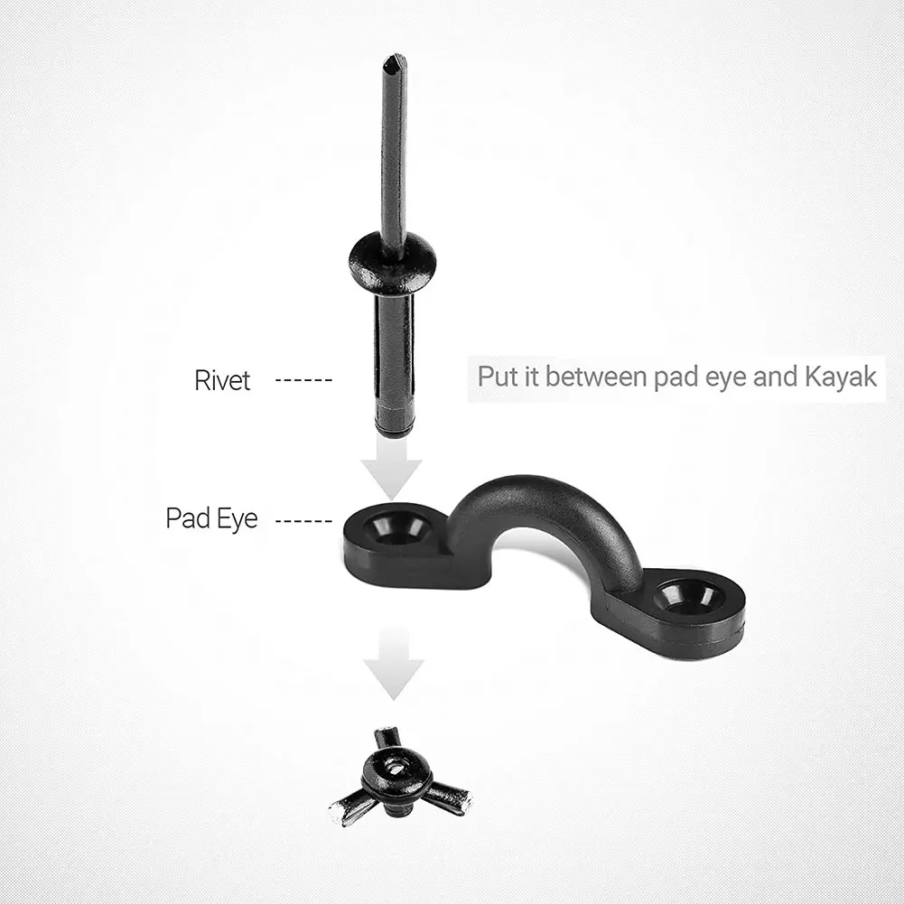 

Kayak Pad Eye Kit with Tri-Grip Rivets Rubber Washer Bungee Deck Loop Tie Down Nylon Replacement for Boat Canoe 60PCS/Set