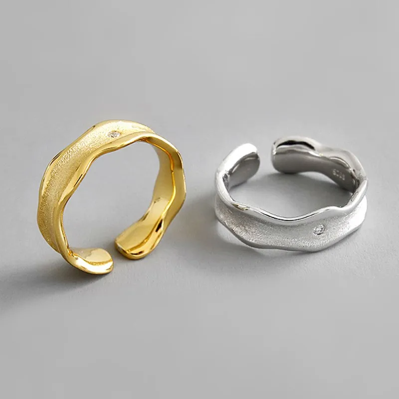 

925 Sterling Silver Trendy Irregular Rings for Women Minimalist Geometric Gold Silver Jewelry Adjustable jz562