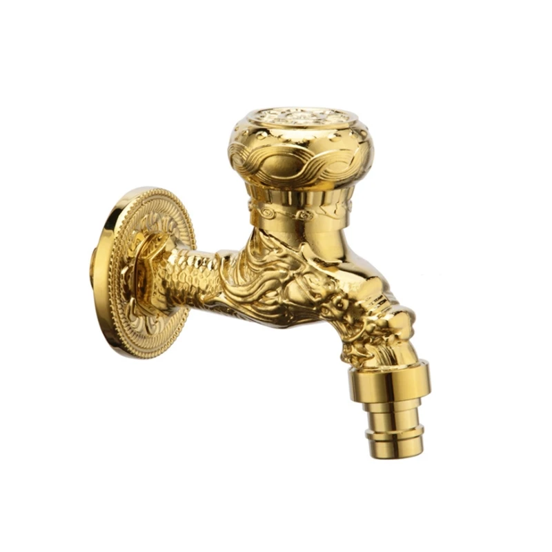 

1pc Carved Wall Mount Golden Water Wall Small Tap Decorative Garden Faucet Long Washing Machine Water Tap Basin Bibcock Taps