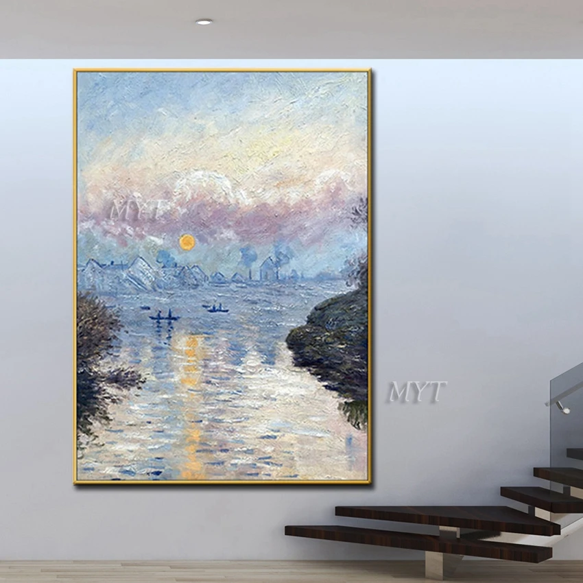 Картина маслом домик на берегу зелёного дерева без рамки | Дом и сад