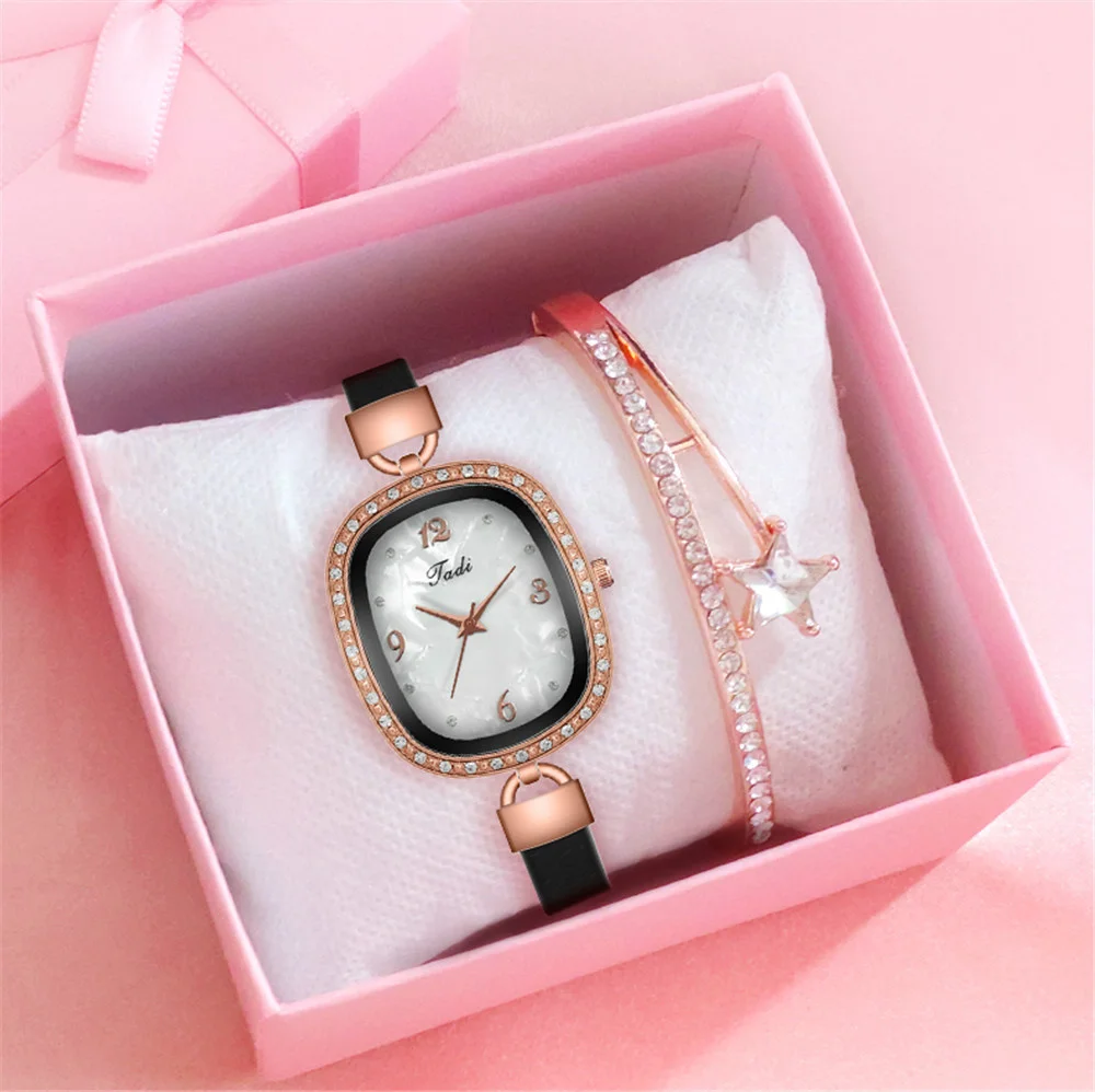 [Часы + браслет] Роскошные женские кварцевые часы с овальным жемчугом и