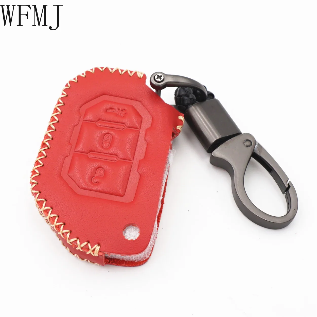 WFMJ-Funda de cuero rojo para Jeep Wrangler JL gladiador JT JLU 68292942AA, 3 botones, llavero con tapa