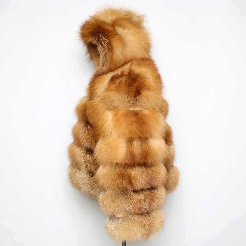 Модные женские шубы с капюшоном из 100% натурального Лисьего меха зимняя женская