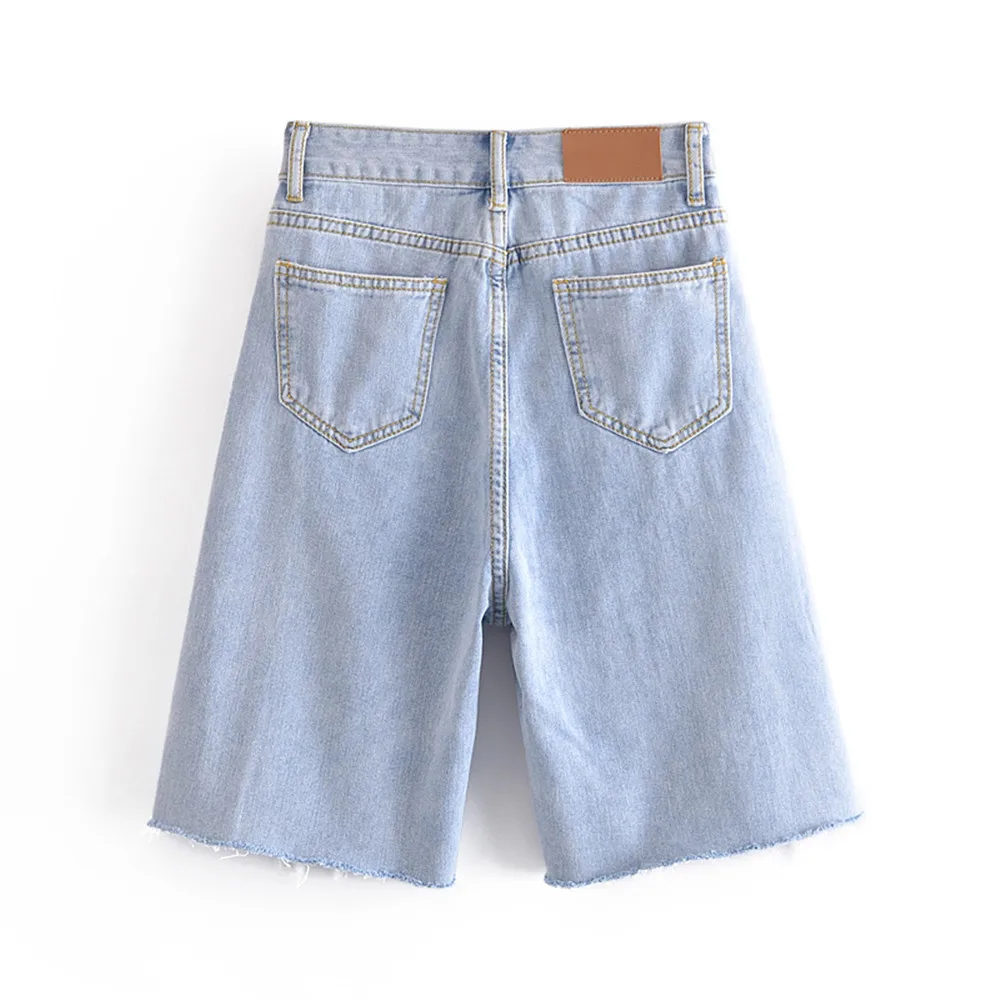 

2021 ZA New Fashion High Waist Slim Jeans Shorts Straight Tassel Tight Five-point Denim Shorts RA 6147073 6147/073