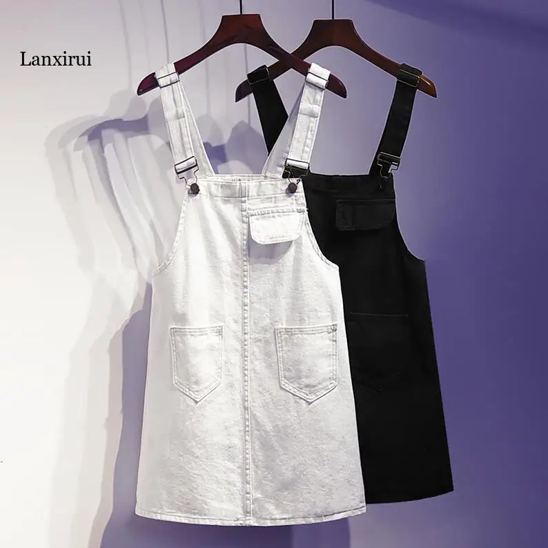 Женский джинсовый сарафан однотонный свободный на тонких бретелях большие