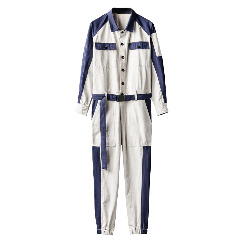 

Men's personality hit color onesies retro beam foot tooling jumpsuit men loose hip hop mono conjunto casual