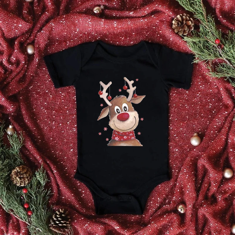 

Baby's Merry Christmas Deer Bodysuit Cute Boys Girls New Year Clothes Cotton Baby Jumpsuit Infant Short Sleeve Playsuit Outfit