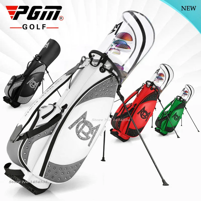 

PGM Golf Women Korean Style Rivet Stand Bag Transparent Cap Waterproof High Capacity Clubs Bag Ladies Triangle Stable Stand Bag