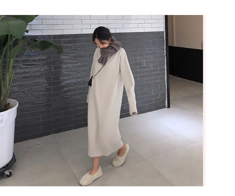 Turtleneck Cashmere Knitted Sweater Dress Women Autumn Spring Noodles Elastic Long Sleeve thick Pullover Winter Dress