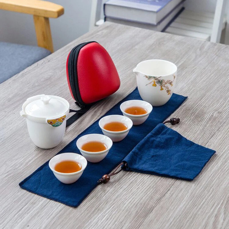 

Chinese Kung Fu Travel Tea Set Ceramic Portable Teapot Set Gaiwan Tea Cups of Tea Ceremony Teacup Outdoor Drinking Cup Coffee