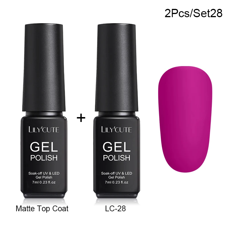 2 Pcs 28 LILYCUTE Матовый УФ-гель для ногтей матовый верхний слой цвет УФ гель для ногтей лак Гибридный впитывающий гель лак маникюрный гель лак - Цвет: 2 Pcs 28