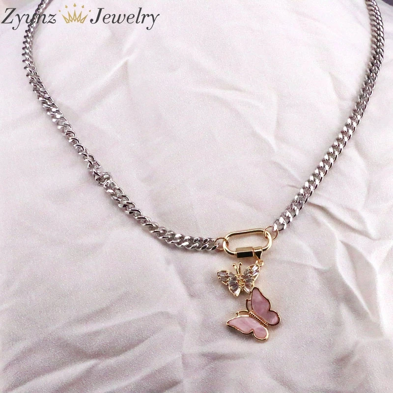 5PCS Micro Pave CZ Butterfly Pendant Necklace for Women Party Statement Fashion Cuban Chain Jewelry Gifts | Украшения и