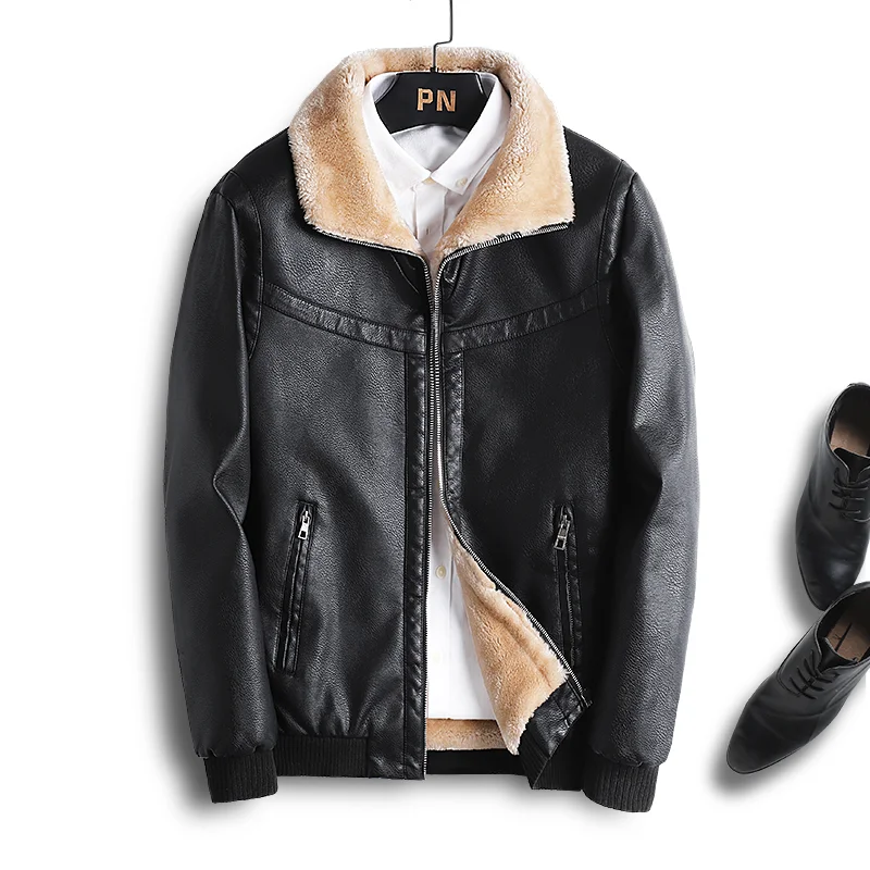 

FAKUNTN Men New Autumn Thick Warm Fleece Leather Jacket Coat Men Winter Outwear Casual Motor Biker Leather Jackets Men‘s’