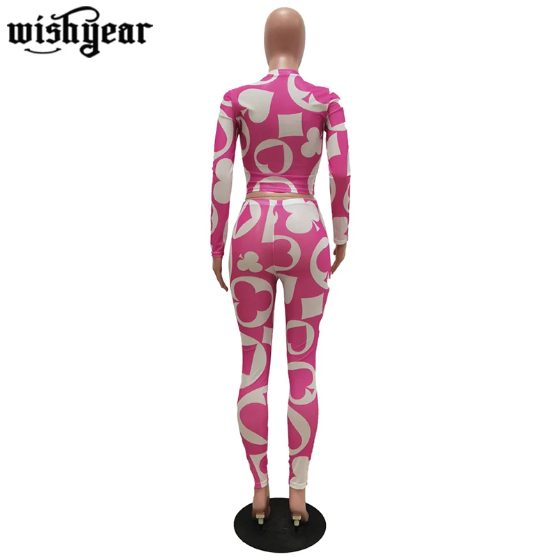 

Fashion Print Mesh Tracksuit Woman Long Sleeve Crop Top And Pencil Pants Two Piece Set Casual Sportswear Fitness Matching Set