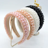 1pcs european and american new headwear sponge headband hand woven baroque beaded pearl headband for ladies hair accessories