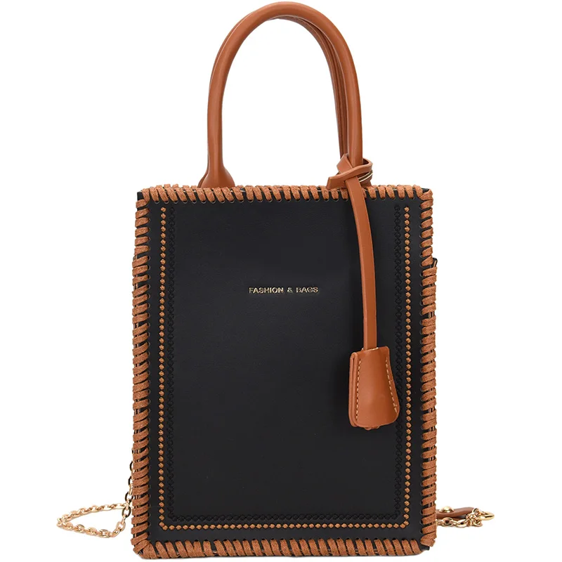 

Female Contrast Color Tote Bag New High-quality PU Leather Luxury Women's Designer Handbag Chain Shoulder Bag Purses Bolsos Sac