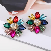 korean fashion colorful flower crystal stud earrings vintage luxury boho creative design jewelry for women festival wedding