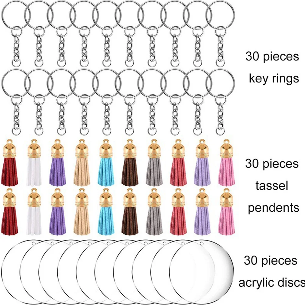 

Leather Tassel High Transparent Acrylic Key Ring Combination Set DIY Handmade Gift Suppliues