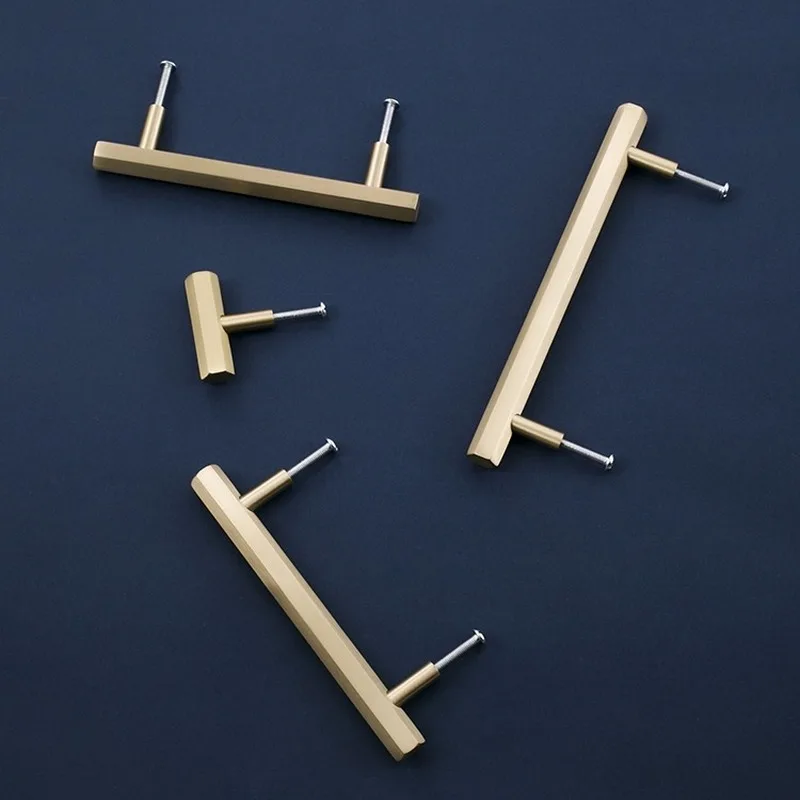 

Nordic brass double hole hexagonal long handle drawer wardrobe shoe cabinet door simple solid hexagonal gold small handle