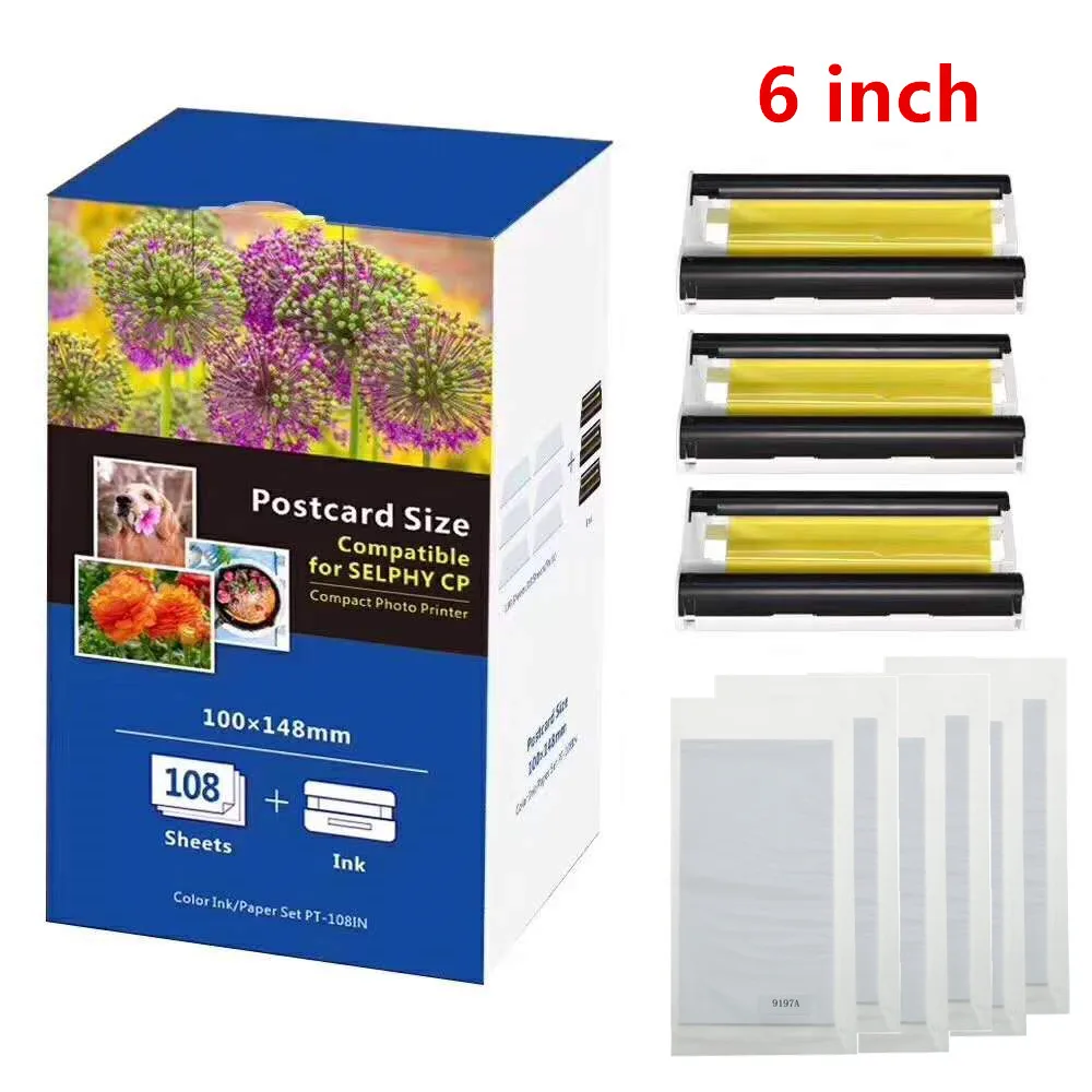 

6 inch ink cartridge KP 108IN KP 36IN paper for Canon CP800 CP900 CP910 CP1000 CP1200 CP1300 printer photo cartridges