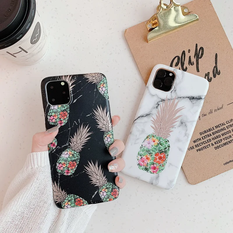 Мягкий чехол IMD с мраморной текстурой для iPhone X XS Max XR рисунком ананаса 11 Pro 6 6s 7 8 Plus