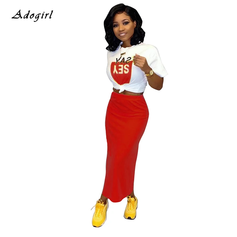 Модные комплекты юбок с буквенным принтом Повседневная футболка коротким